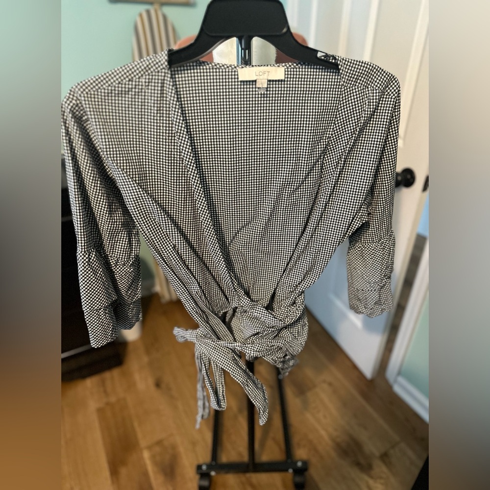 Loft gingham wrap blouse